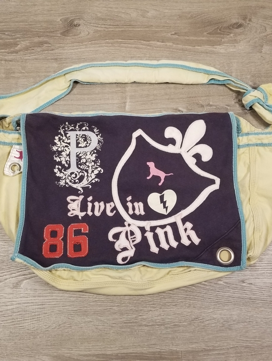 PINK Victoria's Secret Handbags - Victoria's Secret VTG Y2K Tan Canvas Messenger Bag XL "Live In pink 86" Womens